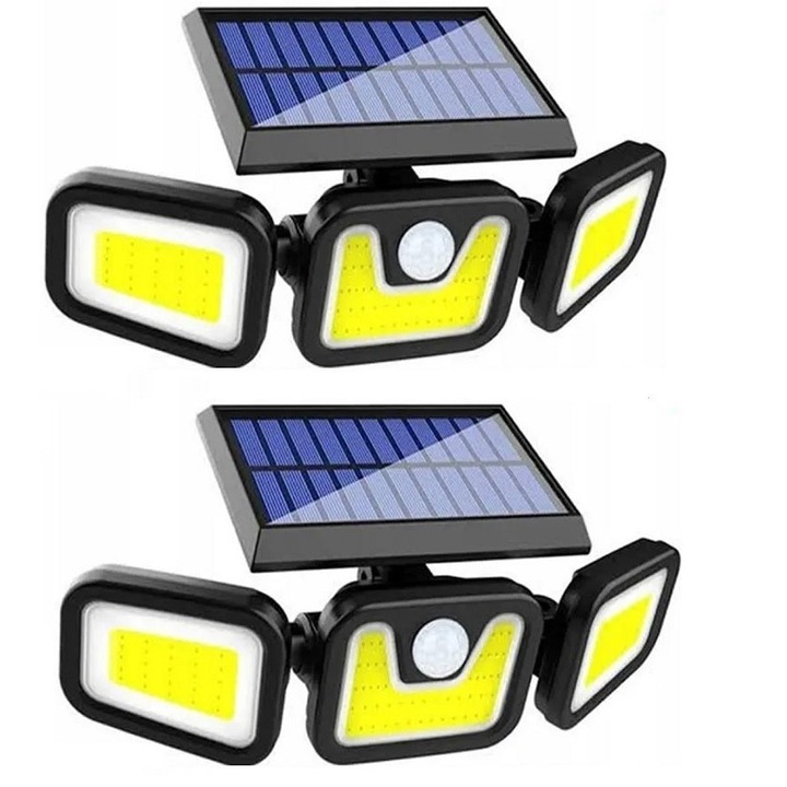 Welora 103 Cob Led szolár lámpa készlet, 120 W teljesítmény, fényérzékelő, mozgásérzékelő, 3 világítási mód, távirányító több funkcióval, A osztály, IP67 vízálló, fekete, 2 db
