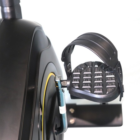 Bicicleta fitness orizontala TECHFIT R410N, Sistem inertie volanta 6 Kg, Greutate utilizator 120 Kg, Suport telefon/tableta, Roti transport