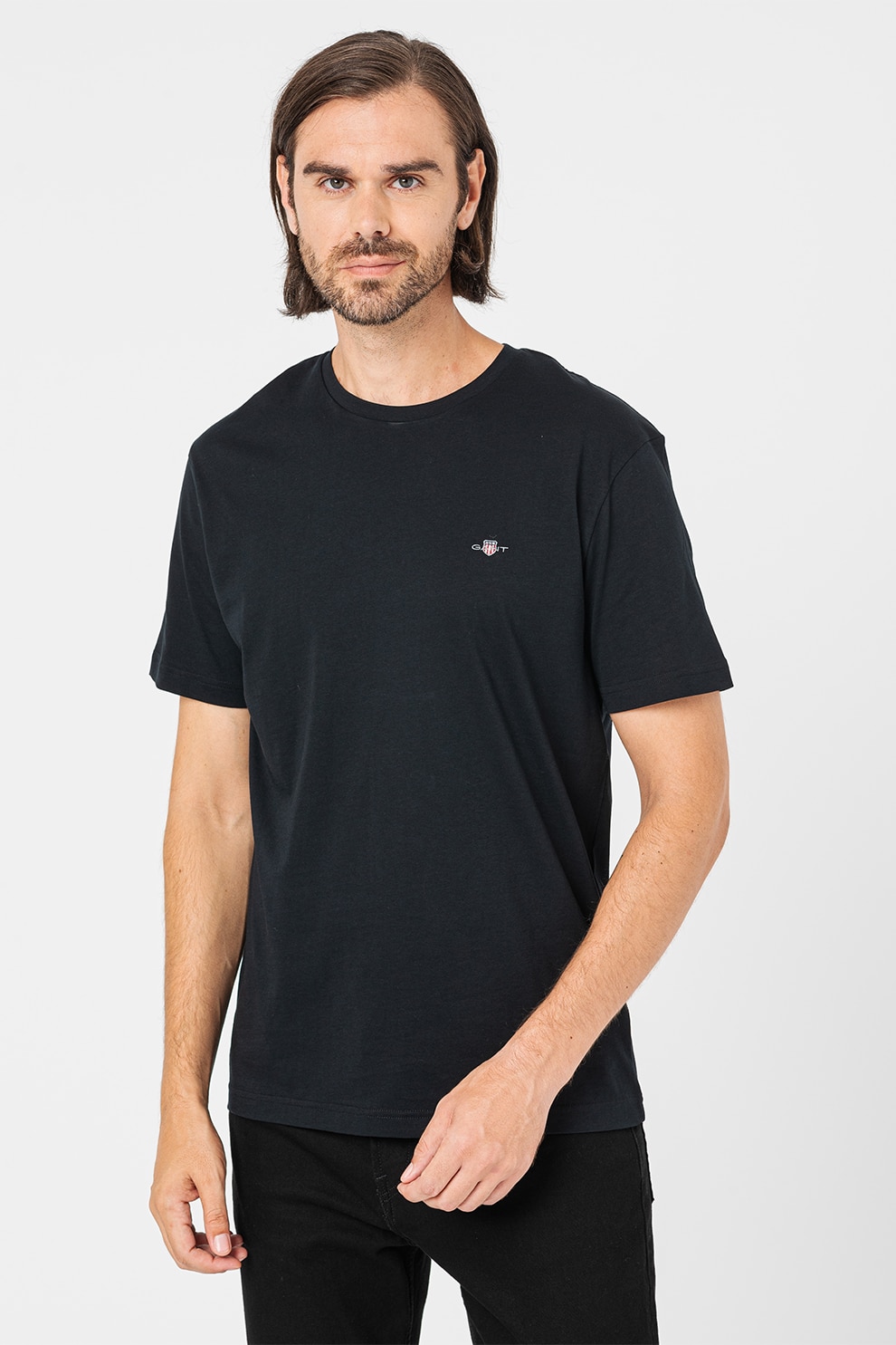 Gant, Tricou din bumbac Shield, Negru, L