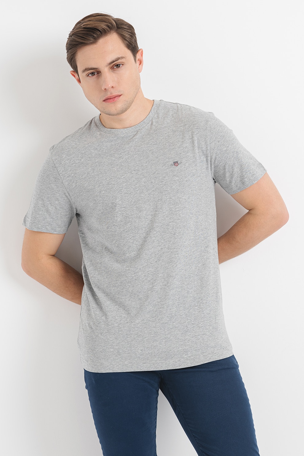 Gant, Tricou din bumbac Shield, Gri melange, M