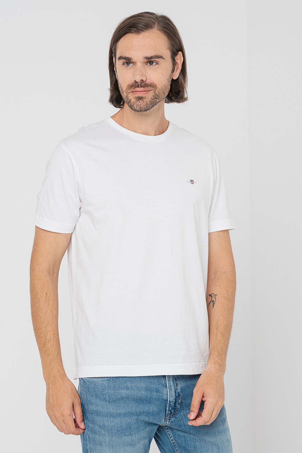 Gant, Tricou din bumbac Shield, Alb optic, 2XL