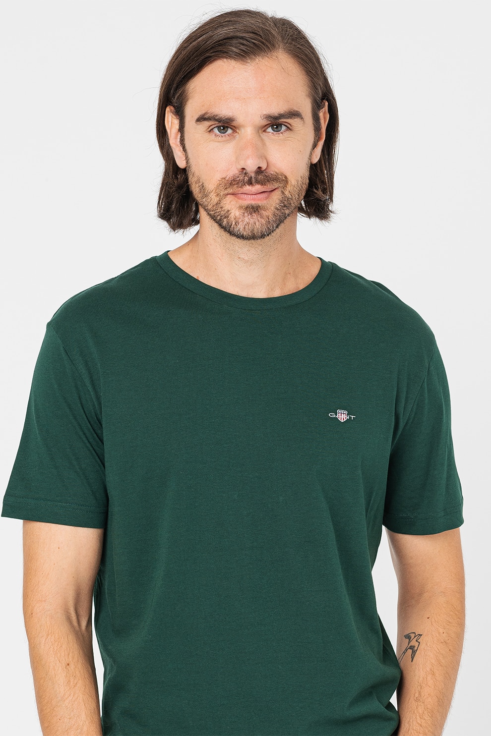 Gant, Tricou din bumbac Shield, Verde inchis, M