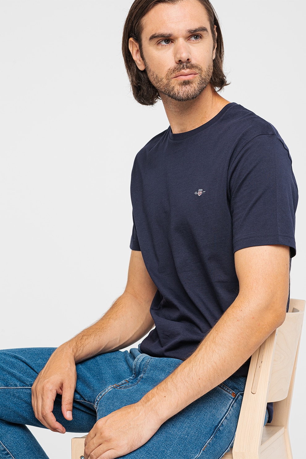 Gant, Tricou din bumbac Shield, Bleumarin, 4XL