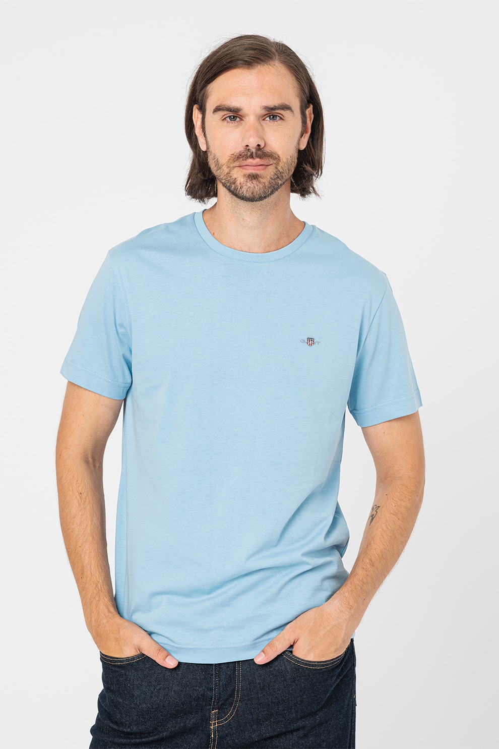 Gant, Tricou din bumbac Shield, Albastru deschis, L