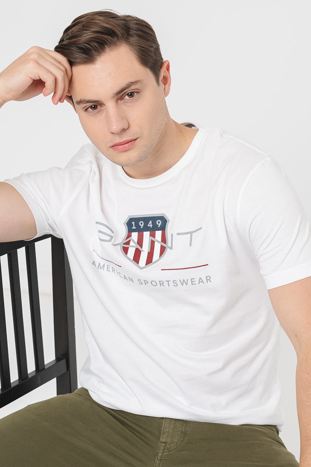 Gant, Tricou din bumbac cu model logo, Alb, M