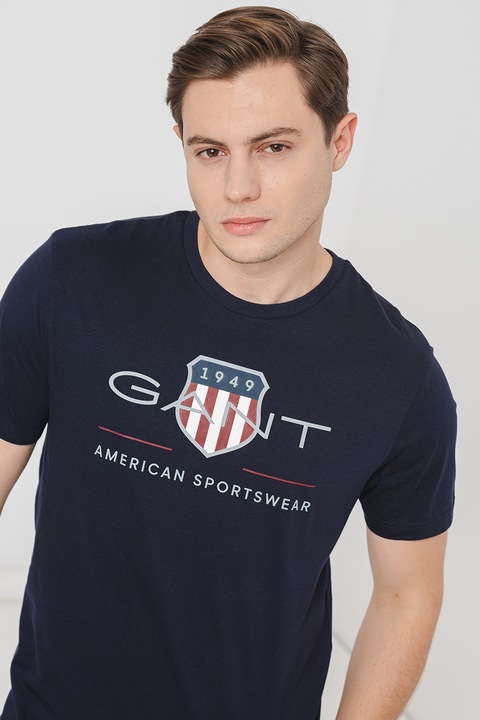 Gant, Tricou din bumbac cu model logo, Bleumarin