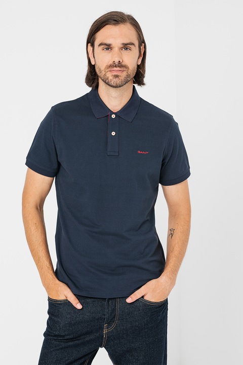 Gant, Tricou polo din amestec de bumbac, Rosu/Bleumarin