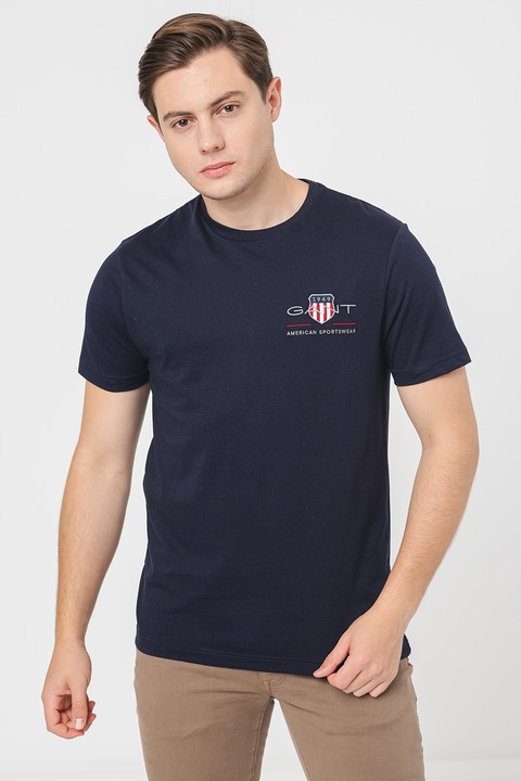 Gant, Tricou regular fit din bumbac cu broderie logo, Bleumarin