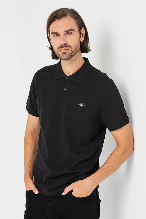 Gant, Tricou polo din bumbac cu aspect pique, Negru