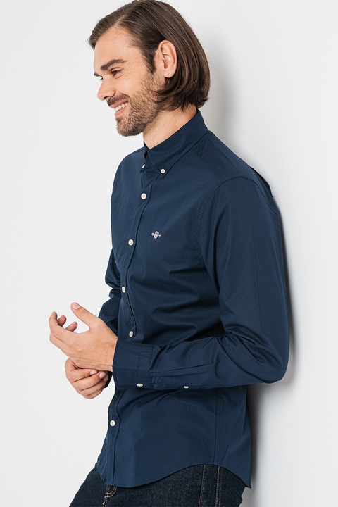 Gant, Camasa slim-fit cu guler fixat cu nasturi, Bleumarin
