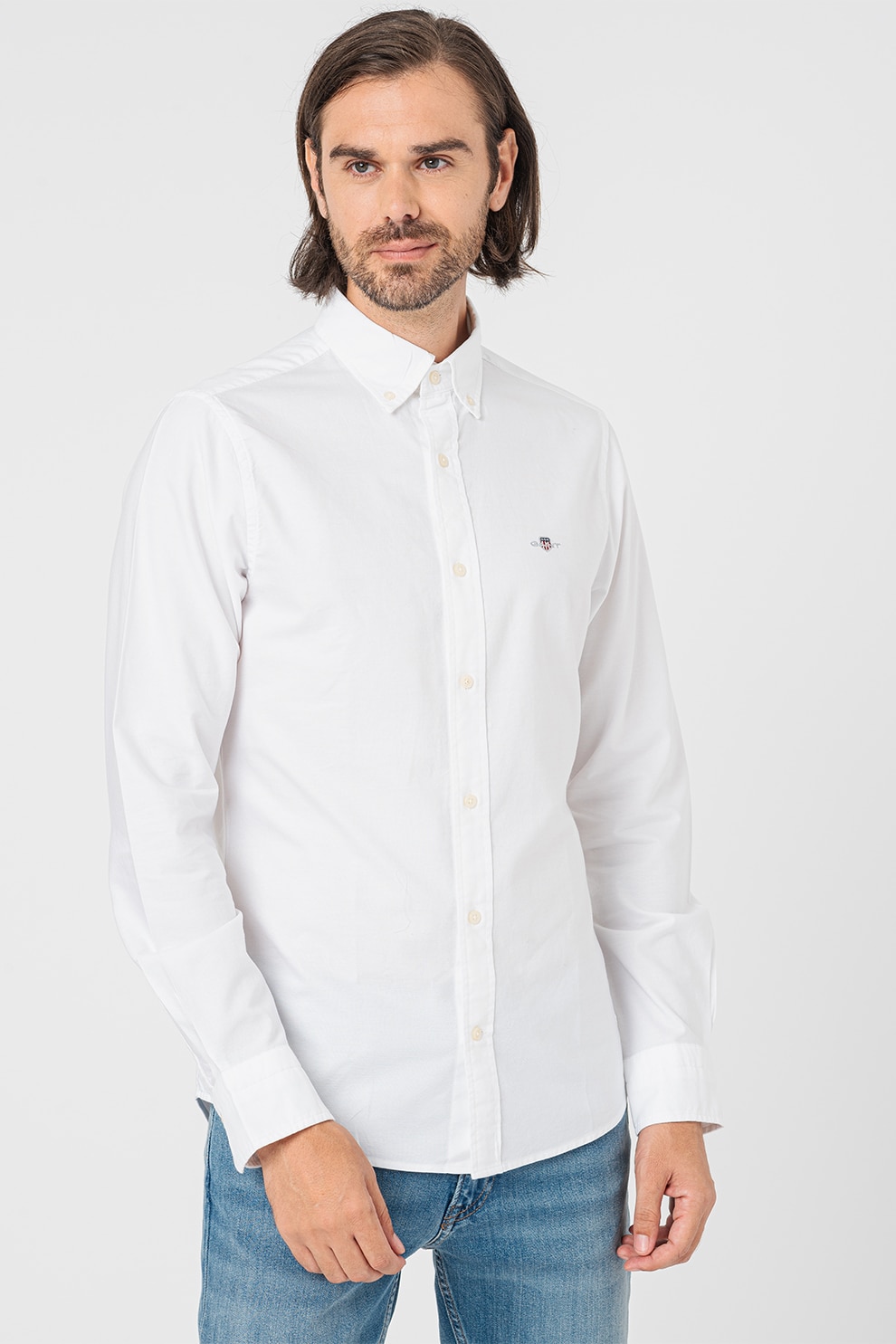 Gant, Camasa slim fit din bumbac, Alb, L