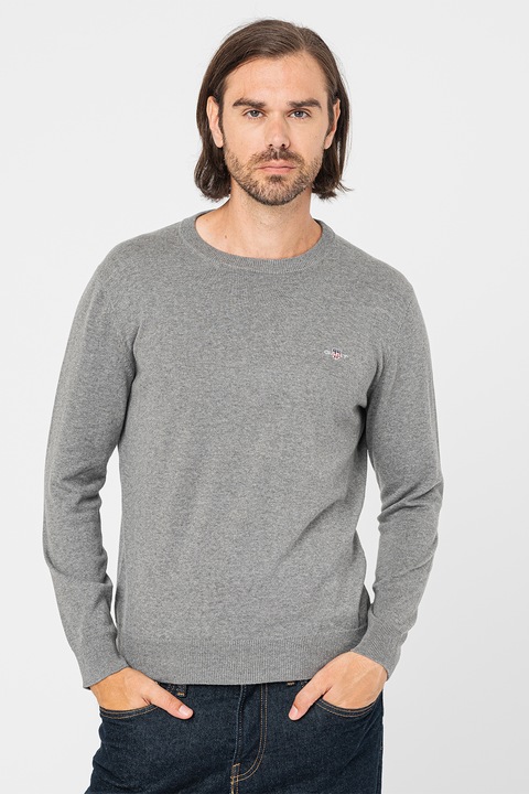 Gant, Pulover din bumbac Classic, Gri melange