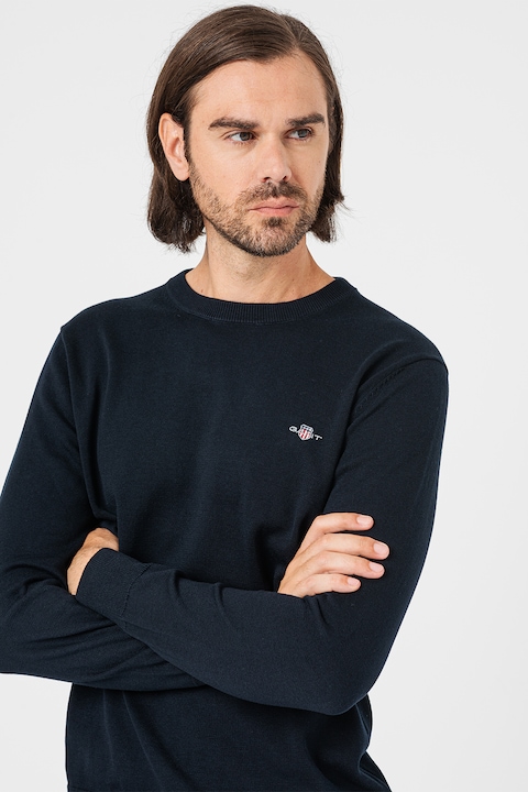 Gant, Памучен пуловер Classic, Тъмносин