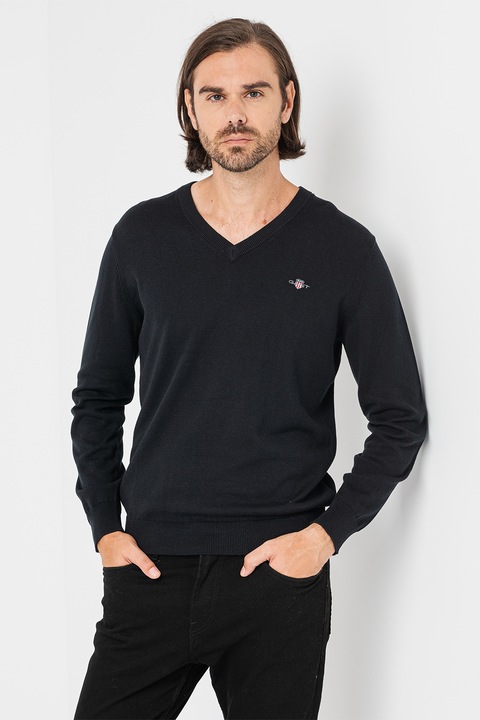 Gant, Pulover cu decolteu in V Classic, Negru
