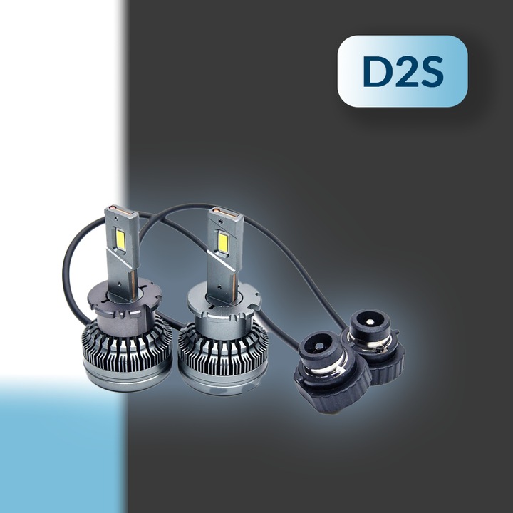 Set 2 Becuri Led Auto D2S, Sklepledy, Pk32D-2, 70 W, 6000 K, 8400 Lm, 12 V, 60000 H, Faruri De Drum, Faruri De Intalnire, Faruri De Ceata