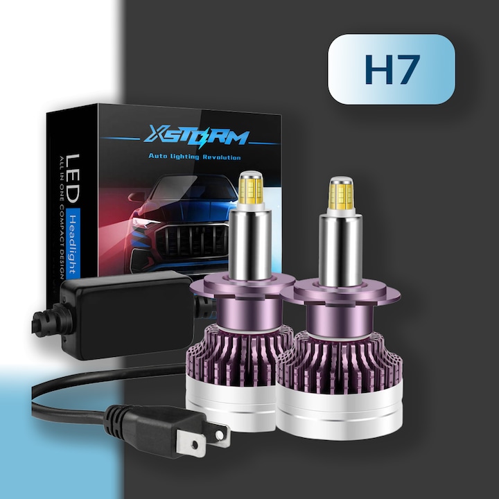 Set 2 Becuri Led Auto H7, Xstorm, Px26D, 160 W, 6000 K, 25000 Lm, 12 V, 60000 H, Faruri De Intalnire, Faruri De Drum, Faruri Anti-Ceata