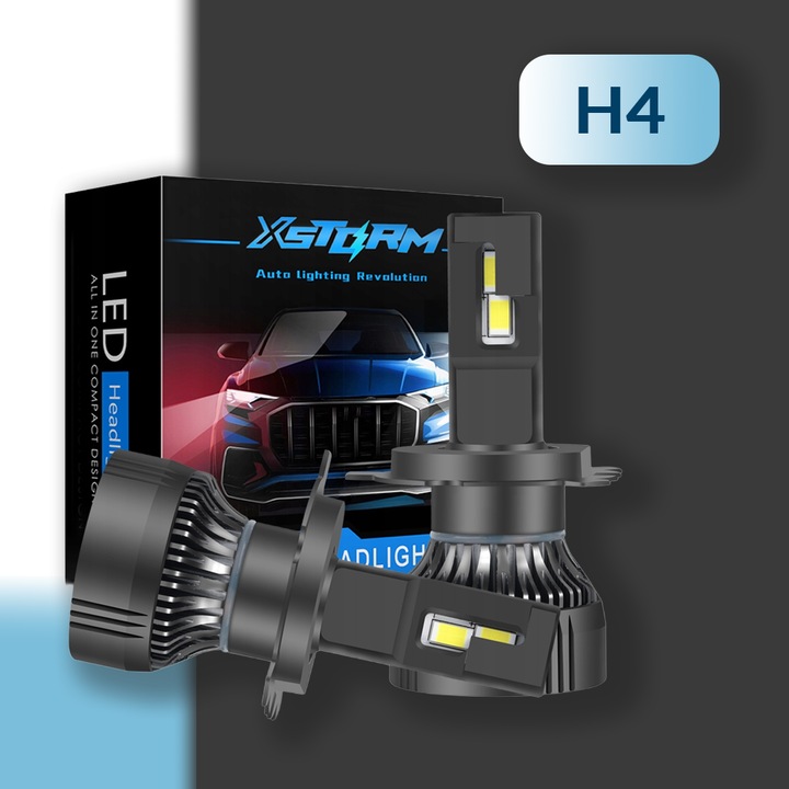 Set 2 Becuri Led Auto H4, Xstorm, P43T, 120 W, 6000 K, 26000 Lm, 12 V, 60000 H, Faruri De Drum, Faruri De Intalnire, Faruri Anti-Ceata