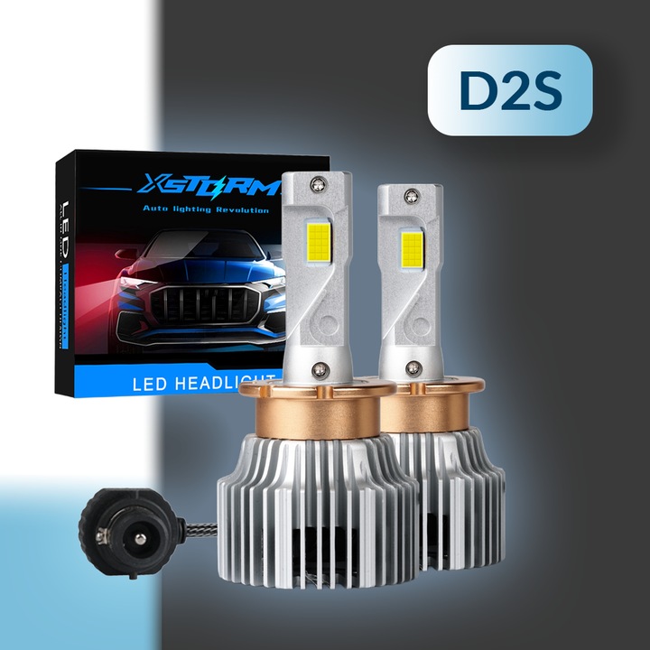 Set 2 Becuri Led Auto D2S, Xstorm, Pk32D-2, 160 W, 6000 K, 25000 Lm, 12 V, 60000 H, Faruri De Drum, Faruri De Intalnire, Faruri Anti-Ceata