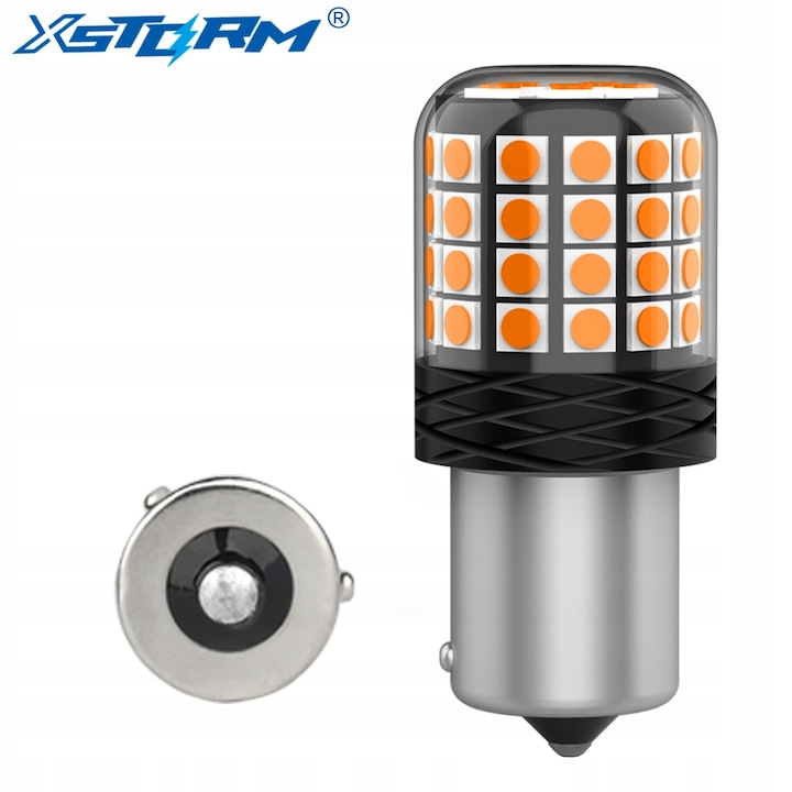 Bec LED, Xstorm, Bau15S, Putere: 21W - 1,5A La 12V, Luminozitate: 3500lm, Culoare Lumina: 2000K - Portocalie, Sistem Canbus - Fara Eroare La Bec Ars, Portocalie, 1 Bucata