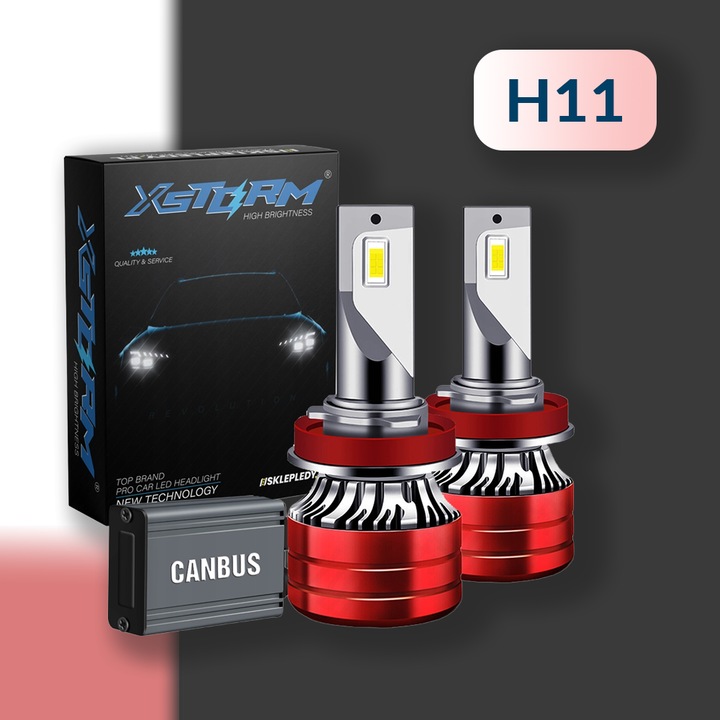 Set 2 Becuri Led Auto H11, Xstorm, Pgj19-5, 120 W, 6000 K, 22000 Lm, 12 V, 50000 H, Faruri De Drum, Faruri De Intalnire, Faruri Anti-Ceata