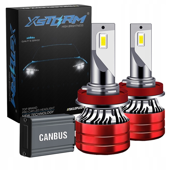 Комплект 2 LED крушки V13 H11, XSTORM, 120 W, 22000 lm Мощност 6000k, 3570 чип LED AUTO