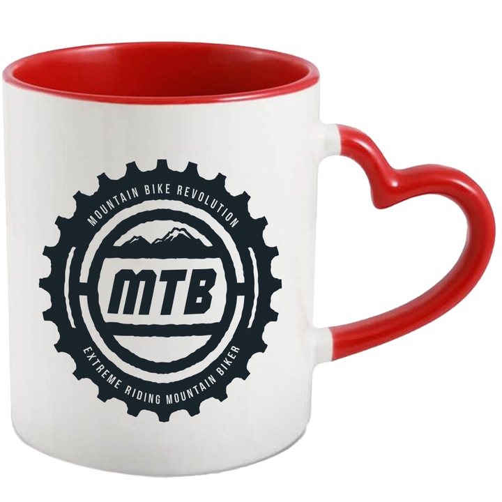 Cana Cu Mesajul Bts, Mountain Bike Revolution, Iubitorii De Aventura Cu bicicleta Pe Munte, Negru, 330 ml, cu maner Inima Rosie