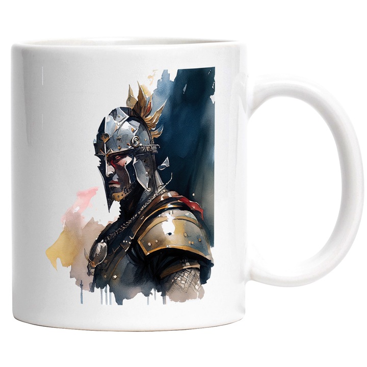 Cana Cu Pictura Portret Soldat, Motivational, Om Curajos, Multicolor, 330 ml, cu maner Alb