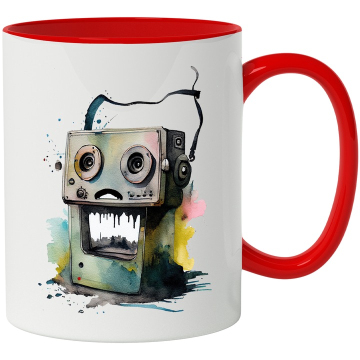 Cana Cu Personaj Stil Mo Si Foca, Desene Animate Haioase, Copii, Designe Abstract, Multicolor, 330 ml, cu maner Rosu