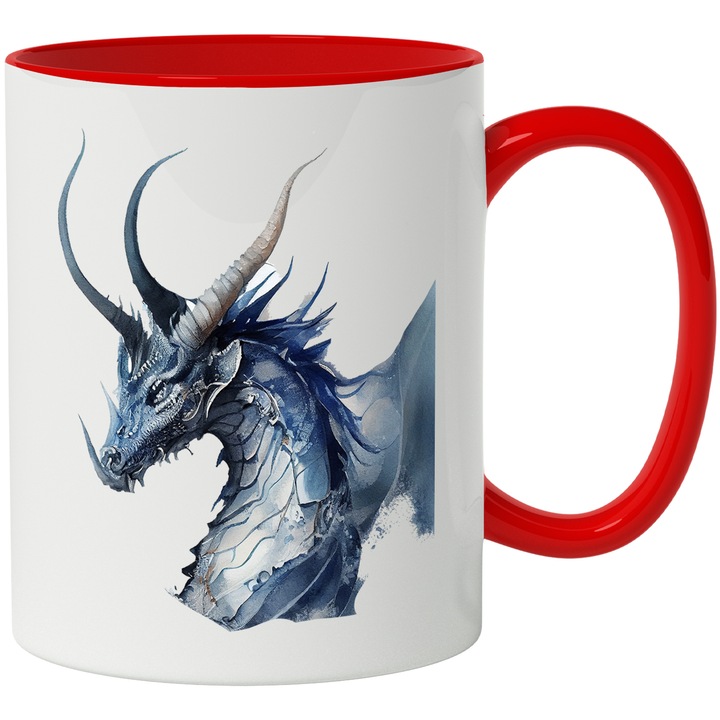 Cana Cu Dragonul Ghetii, Coarne Mari, Desene Animate, Copii, Designe Abstract, Multicolor, 330 ml, cu maner Rosu