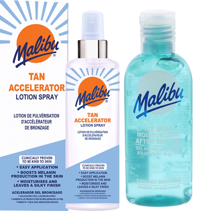 Set lotiune solara si spray de bronzare, Malibu, 250 ml