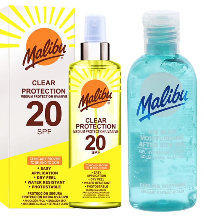 Set protectie solara, Malibu, Spray SPF20 + Gel After Sun 100ml