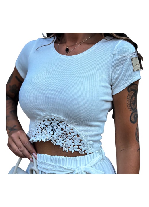 Crop top pentru dama, Och Bella, Bumbac, Ecru, XL