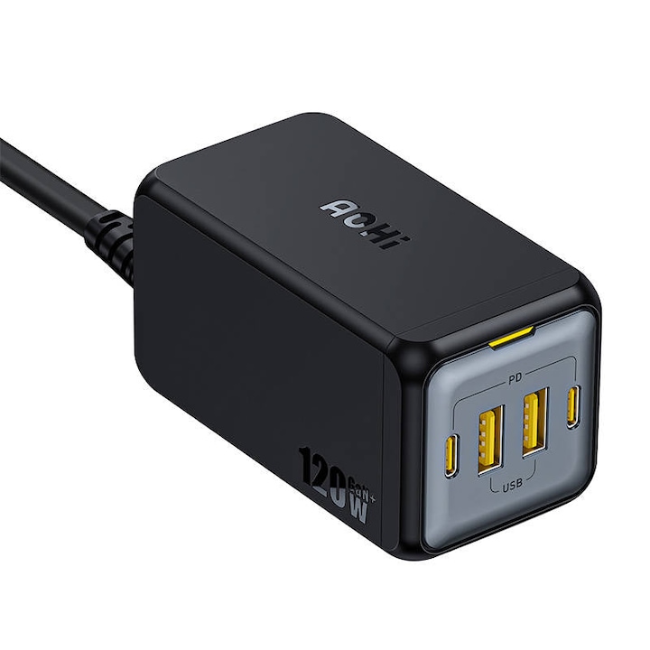 Зарядно устройство AOHI AOC-C006, 120W, 2x USB-C, 2x USB-A, черно