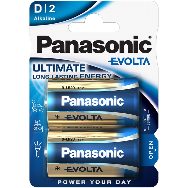 Baterii Panasonic Evolta LR20/D, Alcaline, 2 buc