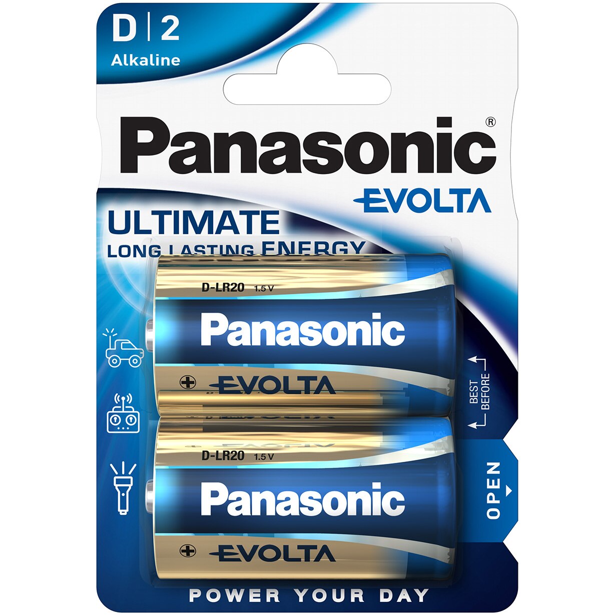 Baterii Panasonic Evolta LR20/D, Alcaline, 2 buc