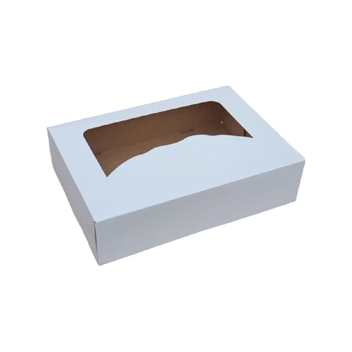 Süteményes doboz, tortadoboz, fehér, ablakos, fóliás, 31x22x8cm P1175
