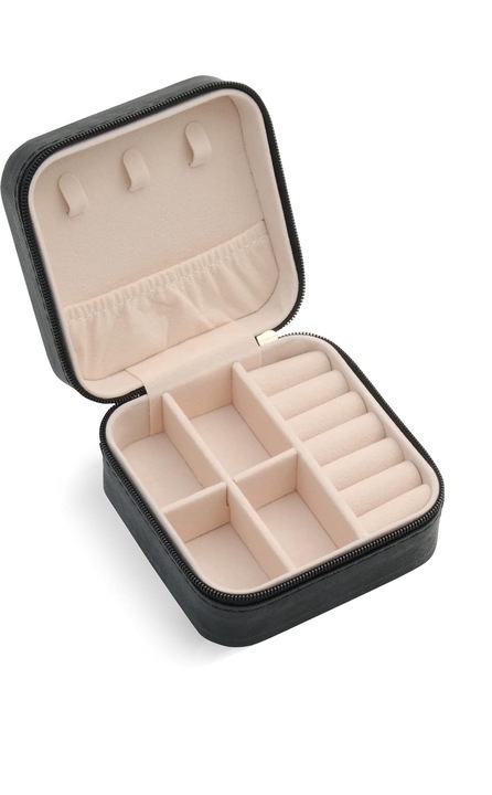 Utazási ékszerdoboz, Sunmostar, Ökológiai bőr, 10x10x5 cm, Fekete