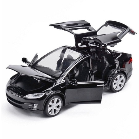 Mașină metalică Tesla cu lumini și sunete, ușiuri mobile, capotă și portbagaj mobile - 15 cm