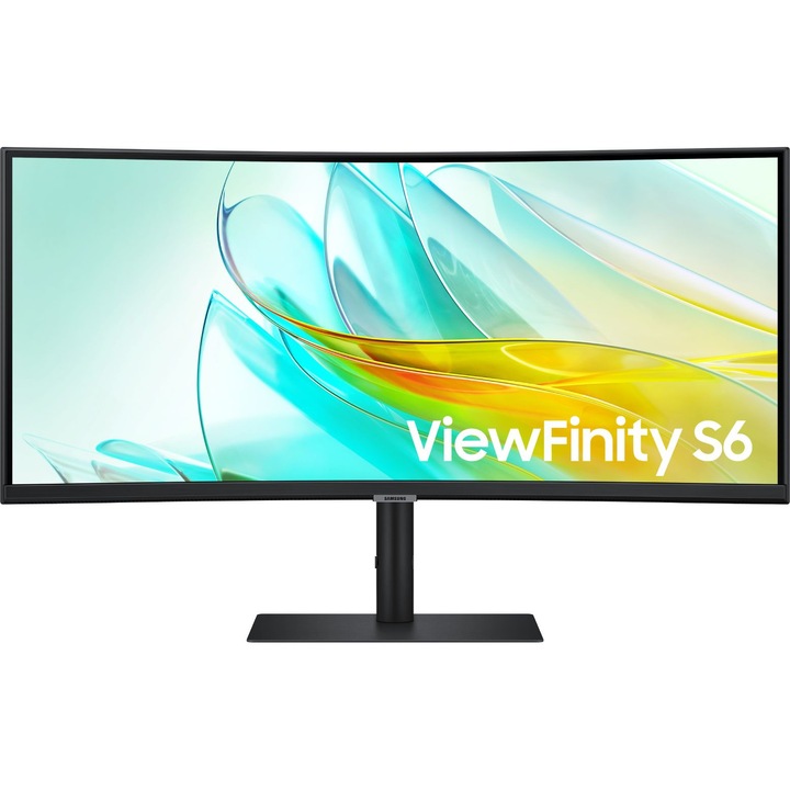 Монитор Samsung ViewFinity S6 S65UC, 34", VA, 3440 x 1440, 3 x USB 3.0, 1 x HDMI 2.0, 1 x USB Type-C, Ethernet (RJ-45), 1 x DisplayPort 1.2, 1 x Audio Out, Вграден високоговорител 5W