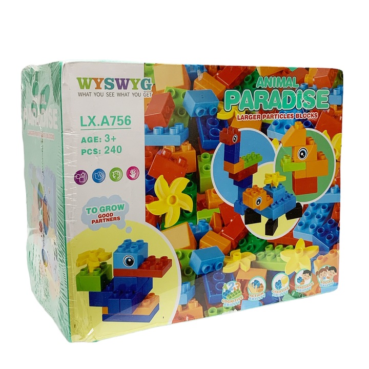 Set de constructie Animal Paradise, Chippo, 240 piese, 28.5 x 22.5 cm, Multicolor