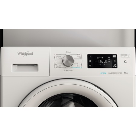 Masina de spalat rufe Whirlpool FFB7259WVEE, 7 kg, 1200 RPM, Clasa B, FreshCare+, Steam Refresh, Tehnologia al-6lea Simt, Motor Inverter, Alb