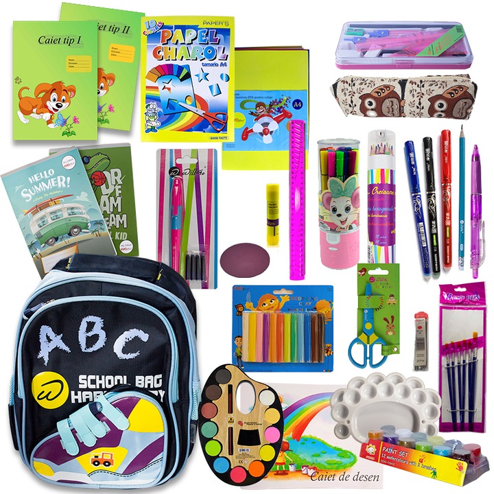 Ghiozdan ABC premium echipat pentru clasa I-II baieti, 34 x 26 x 11cm
