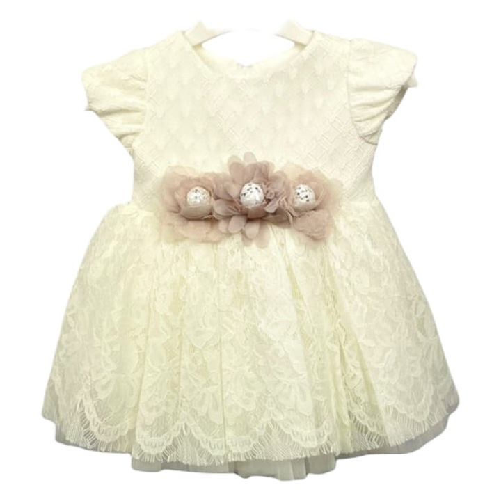 Rochita cu bentita de ocazie si botez Philadelphia pentru copii, bumbac si dantela, Alb