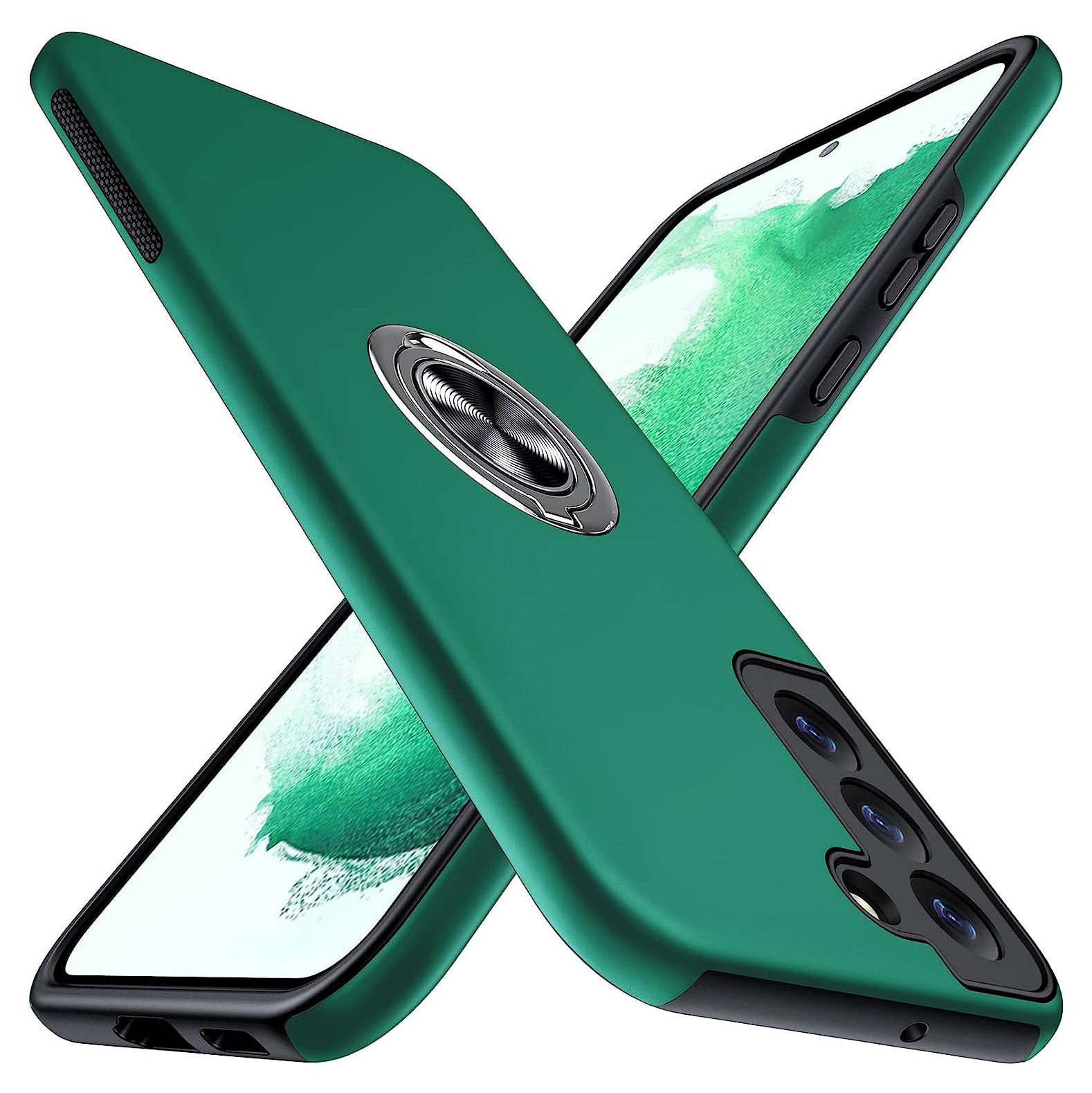 Husa pentru Samsung Galaxy S22, MobileSmart, Hibrid Antisoc, Inel Rotativ 360° Magnetic pentru Suport Auto, Verde