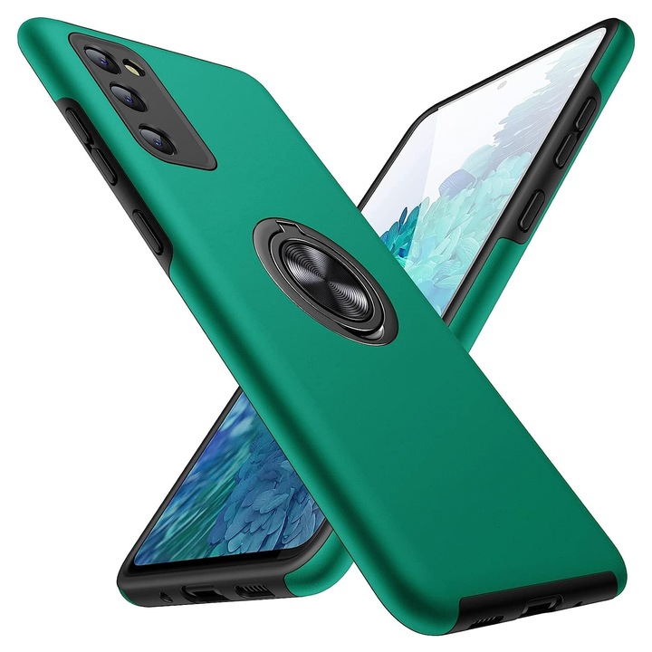 Husa pentru Samsung Galaxy S20 FE, inel rotativ 360° si Kickstand, Protectie Militara Antisoc, cu disipare termica, Verde