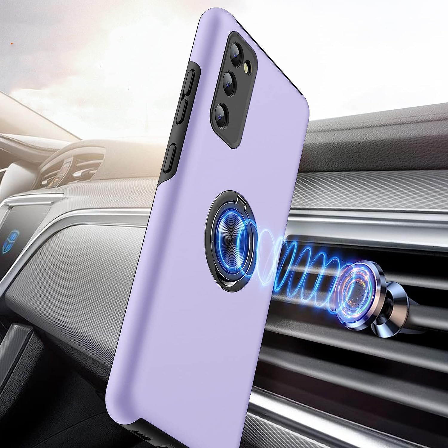Husa pentru Samsung Galaxy S20 FE, MobileSmart, Hibrid Antisoc, Inel Rotativ 360° Magnetic pentru Suport Auto, Mov