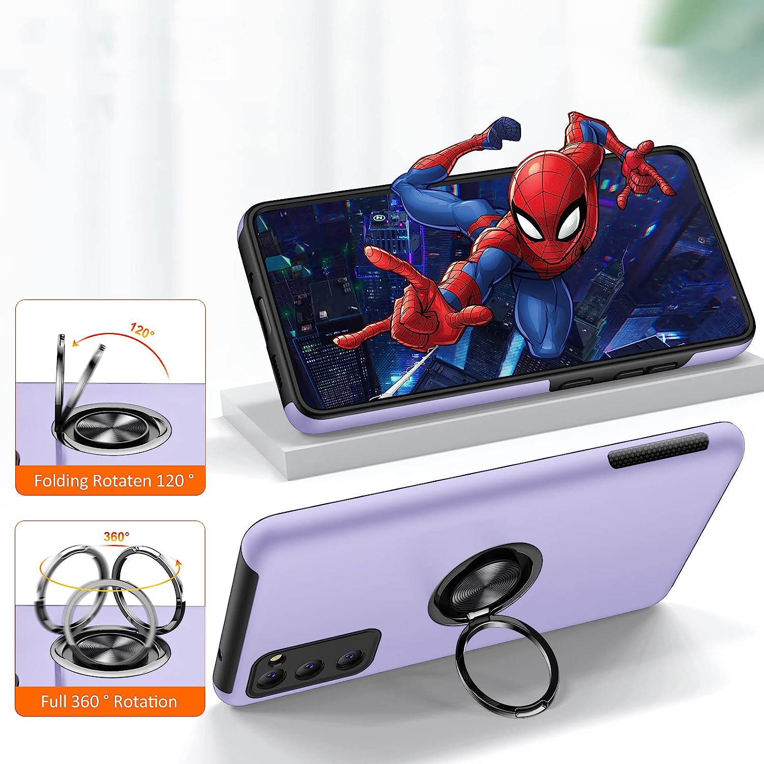 Husa pentru Samsung Galaxy S20 FE, MobileSmart, Hibrid Antisoc, Inel Rotativ 360° Magnetic pentru Suport Auto, Mov