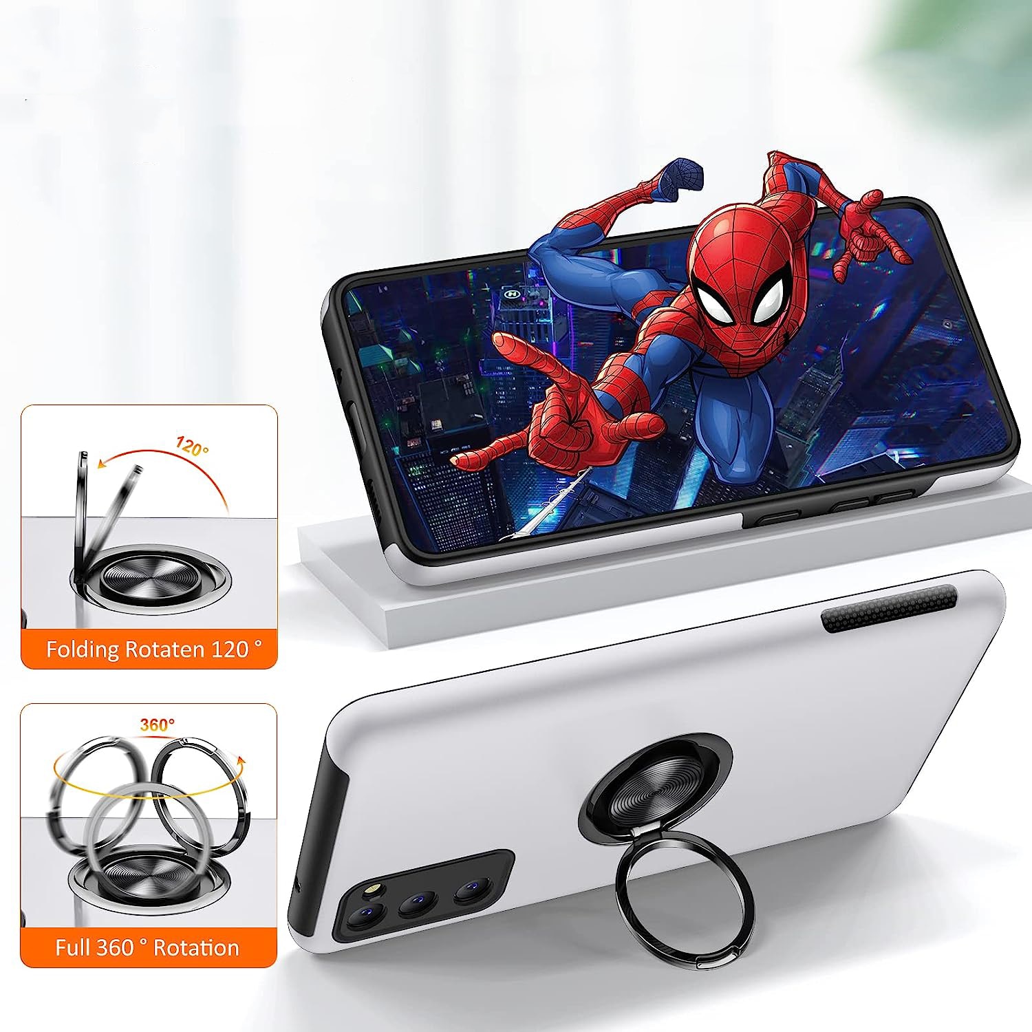 Husa pentru Samsung Galaxy S20 FE, inel rotativ 360° si Kickstand, Protectie Militara Antisoc, cu disipare termica, Silver
