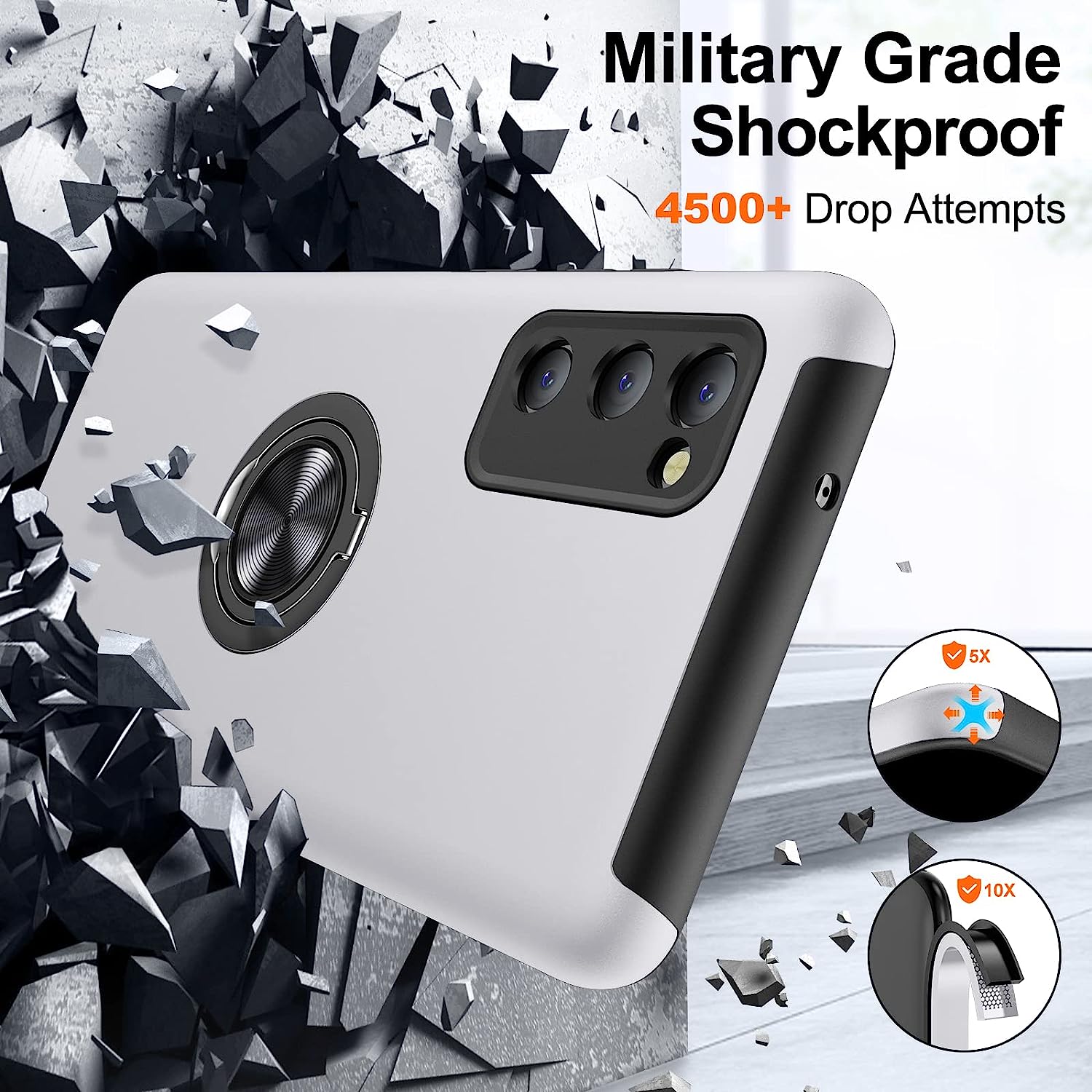 Husa pentru Samsung Galaxy S20 FE, inel rotativ 360° si Kickstand, Protectie Militara Antisoc, cu disipare termica, Silver