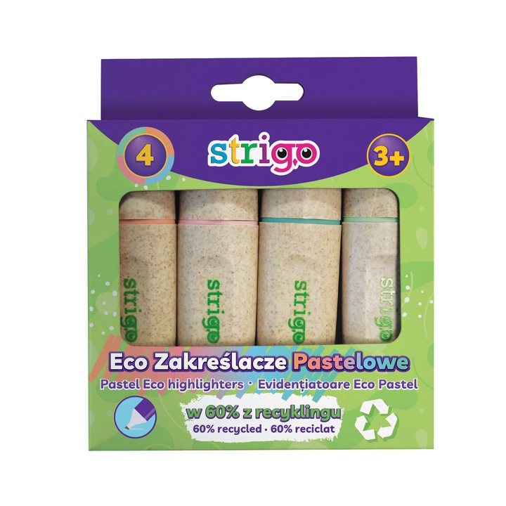 Комплект от 4 хайлайтъра Strigo Eco-Friendly Pastel, Multicolor